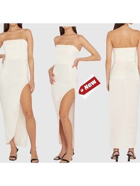 BY JOHNNY. The Lotus Strapless midi Dress light cream slit Sz AU12/US8 NWT